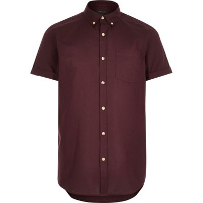 Dark red short sleeve Oxford shirt